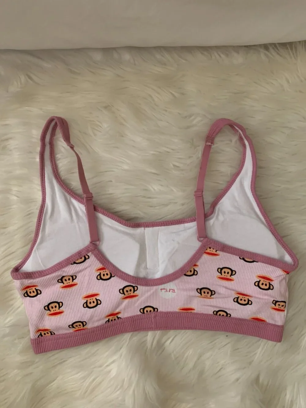 PAUL FRANK Julius the Monkey Ribbed Bralette & Brief Set in Pink Sz LARGE